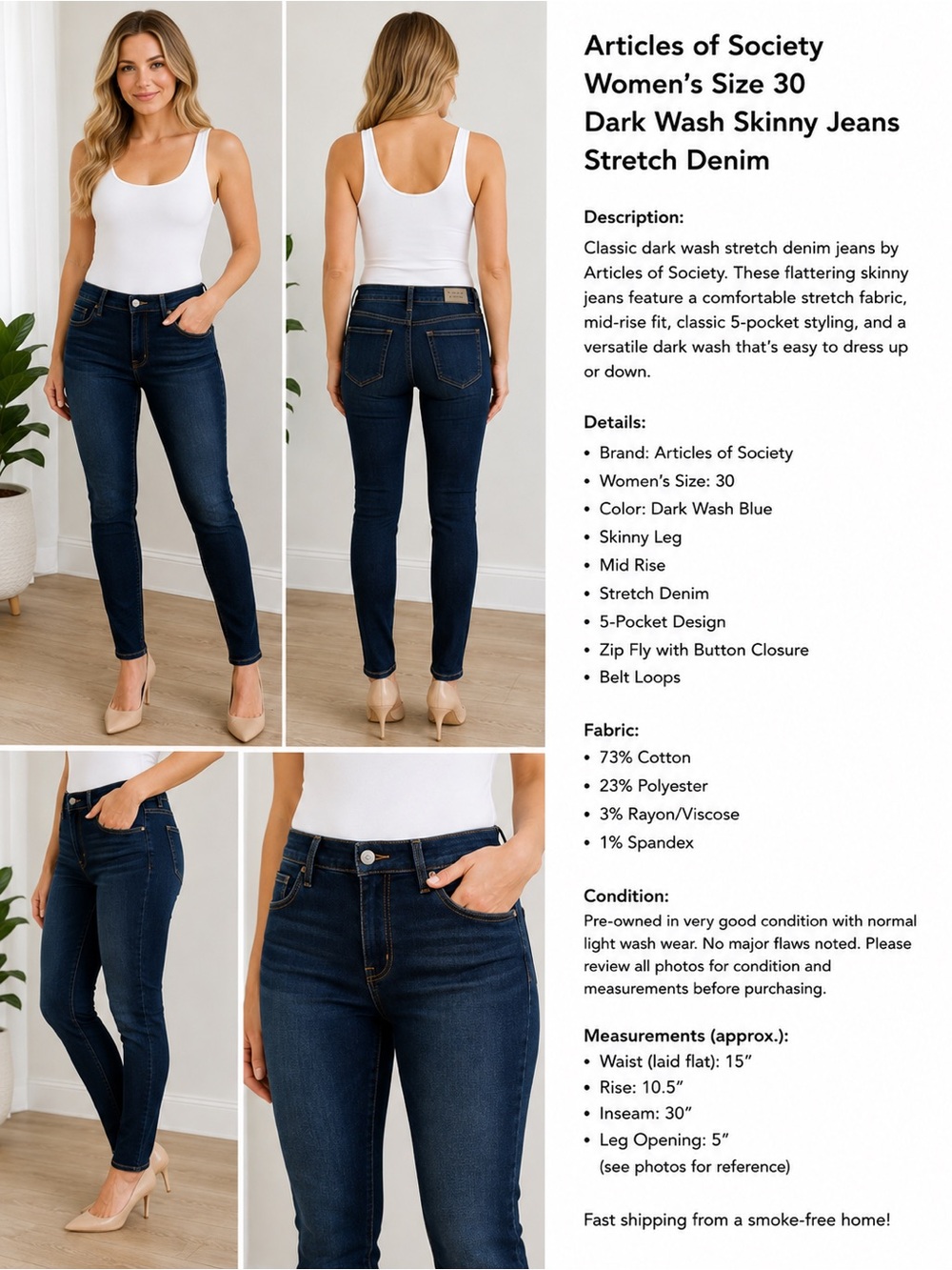 Articles Of Society Dark Wash Blue Skinny Jeans